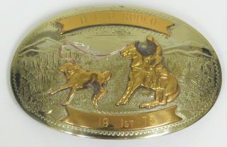Vintage Comstock German Silver Calf Roping Rodeo Belt Buckle - 1st Place 1975