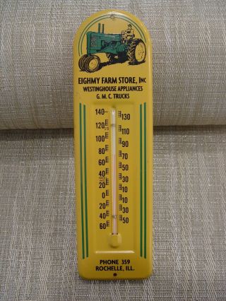 Old John Deere Eighmy Farm Store Illinois Tractors Advertising Thermometer