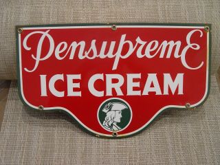 Old 14.  5 " Pensupreme Ice Cream Die - Cut Porcelain Advertising Sign