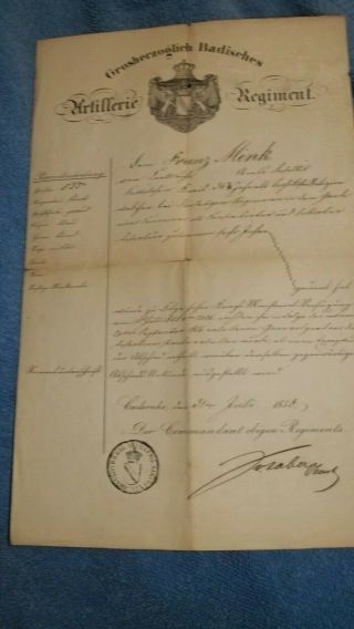 6 Antique German Military Documents Same Man Baden 1841 - 1868