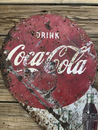 Vtg 1950s Coca Cola Double Sided Flange Sign Gas Station Soda Advertising 23” 2