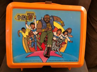 Vintage 1984 Mr.  T Cartoon / A - Team Plastic Orange Lunch Box 2 Thermos