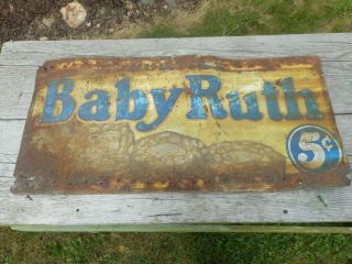 Vintage Curtiss 5 Cent Baby Ruth Candy Bar Tin Tacker Advertising Sign