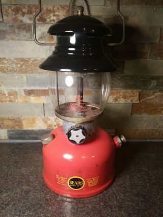 Vintage Rare Sears Roebuck & Co.  Model 476.  74550 Red Lantern W/ Pyrex Globe