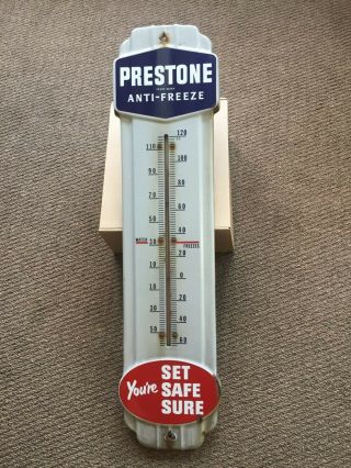 Prestone Anti - Freeze Thermometer Porcelain Gas Oil Advertising Magnetic Film