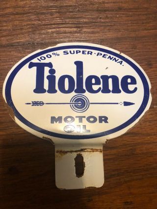Vintage Tiolene Motor Oil Metal License Plate Topper Not Porcelain