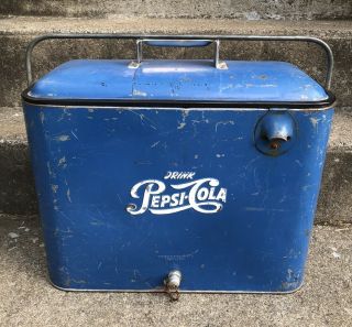 Vintage Blue Pepsi 12 Pack Soda Pop Metal Cooler 1960’s Picnic