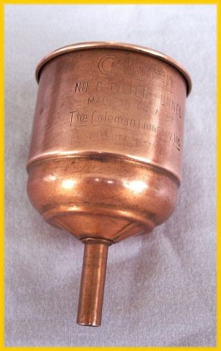 Vintage Coleman 0 Copper Filter Funnel For Lantern & Stove U.  S.  A.