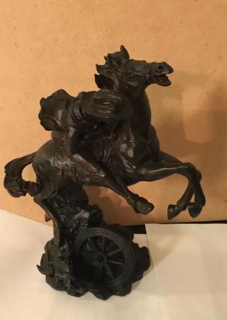 Cowboy Riding Horse - Cow Skull - Wheel - Statue Western Theme Decor