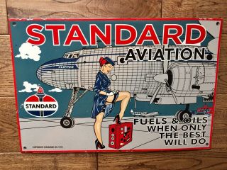 Vintage Porcelain Standard Aviation Gas And Oil Sign