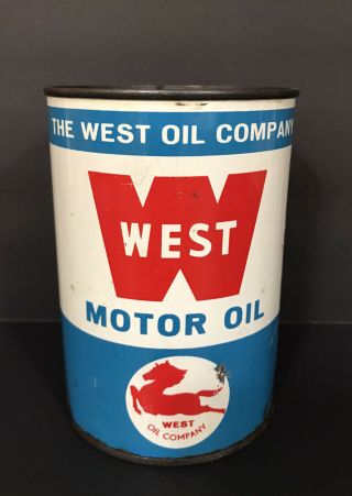 Rare West Motor Oil Can 1 Quart Metal Vintage Gas Station