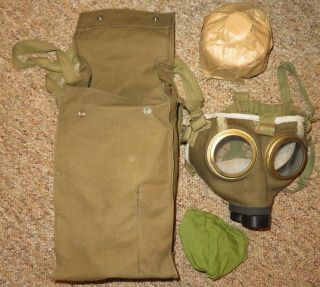 World War Ww1/ww2? Vintage/antique 3 Canvas Gas Mask With Bag & Canister