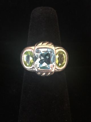 Vintage Judith Ripka Sterling Silver Ring Blue Green Stones Ornate Wide Size 7