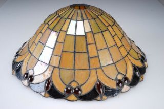 Vintage Tiffany Style 15.  5 " Leaded Stained Glass Jewelled Lamp Shade