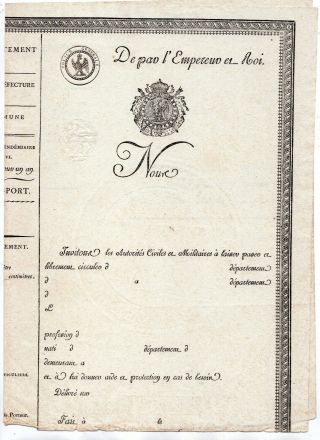 French Napoleonic Passport France Napoleon Document Id S205
