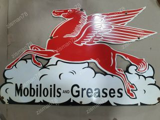 Mobil Oils & Greases Vintage Porcelain Sign 36 X 21 Inches