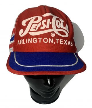 Vintage 80’s Pepsi Cola 3 Stripe Trucker Hat Arlington Tx Made In Usa