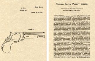 Colt Paterson Revolver Us Patent Art Print Ready To Frame Samuel Pistol 1836