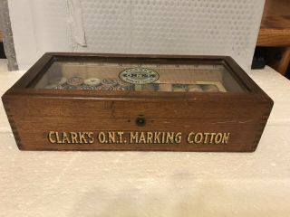Clark’s O.  N.  T.  Marking Cotton Store Display Cabinet Sewing Thread