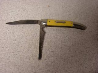 Vintage Colonial Prov Usa 2 Blade Fish Knife Yellow Handle