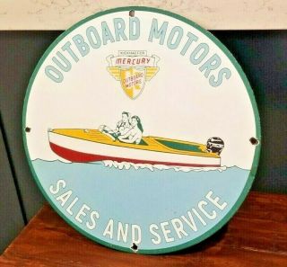 Vintage Mercury Marine Porcelain Kiekhaefer Gas Outboards Service Sales Sign