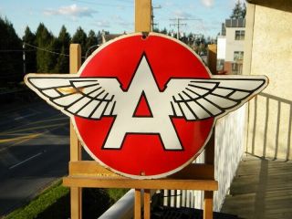 Vintage Flying " A " Porcelain Sign 19 - 1/2 " X 11 - 3/4 " Racing Oil Pump Gas Station