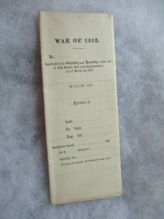 War Of 1812 Widow Application For Gratuity And Annuity From 1868 Pennsylvania