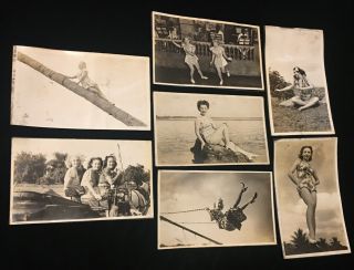 Vintage Photo / Young Women At The Beach,  Dancing,  Hula / Set Of 7 / 1940’s