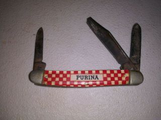 Vintage Advertising Purina Checkerboard Pattern 3 Blade Pocket Knife