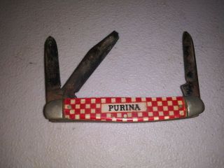 Vintage Advertising Purina Checkerboard Pattern 3 Blade Pocket Knife 2