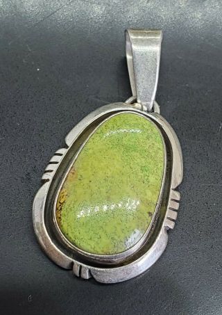 Vtg Native American Green Turquoise Sterling Silver Pendant Signed P.  A.  Smith