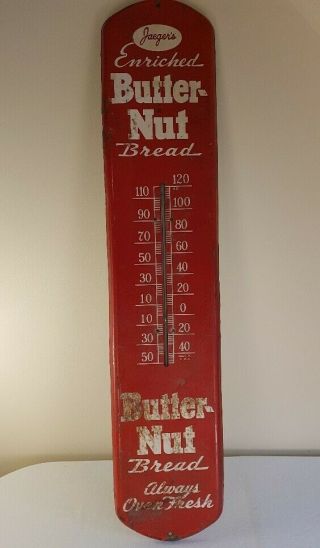 Large Jaegers Enriched Butter - Nut Bread Tin Advertising Thermometer 38 3/4 " - 143