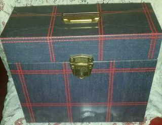 Vintage Ballonoff Porta File Metal Document Holder Box With Key Denim Blue - Red