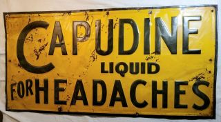 Rare Embossed Capudine Liquid For Headaches Large Painted Tin Sign Springfield,  O