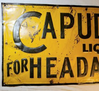 RARE EMBOSSED CAPUDINE LIQUID FOR HEADACHES LARGE PAINTED TIN SIGN SPRINGFIELD,  O 2