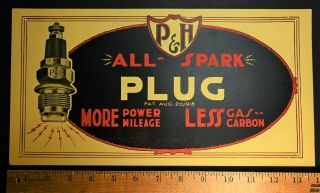 Rare Dealer Store Sign - P & H Spark Plugs 1920s Bunnell Stevens Co Binghamton Ny