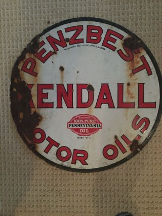 Vintage 23” Kendall Penzbest Motor Oil Porcelain Advertising Sign