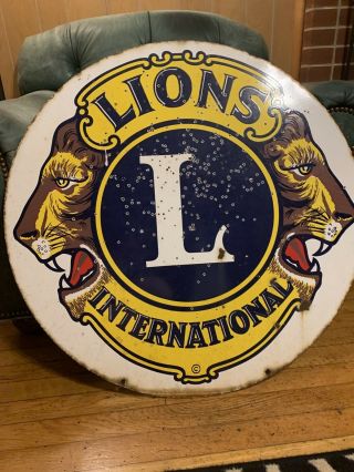 30” Double Sided Porcelain Lions Club Advertising Gas Oil Sign