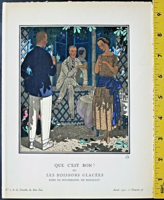 Gazette Du,  Art Deco Pochoir Print.  C.  Martin,  Que C 