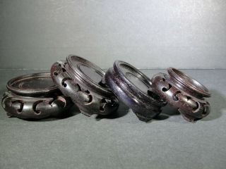 4 Chinese Vintage Hand Carved Wood Stands For Netsuke Or Small Items