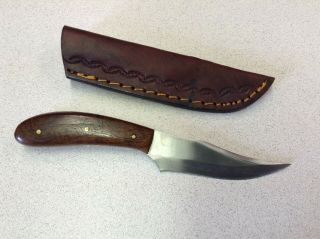 Handmade Custom Fixed Blade Knife Wood Handle Leather Sheath 6 3/4 "