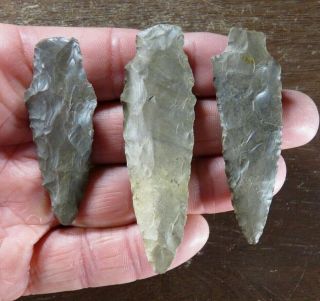Group Of 3 Well - Made Midwestern Dover Late Archaic Ledbetter Points
