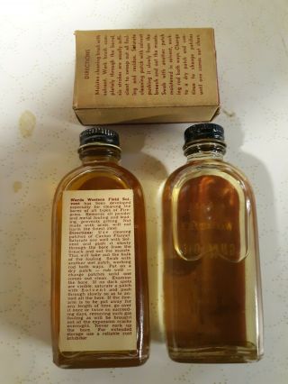 Vintage Wards Westernfield Full Gun Oil & Nitro Powder Solvent Bottles & Patches 2