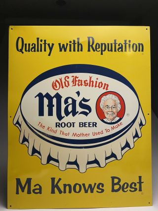 Vintage Ma’s Rootbeer Embossed Tin Litho Advertising Sign