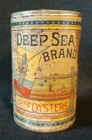 Vintage Deep Sea Brand Cove Oysters Tin Can Paper Label Baltimore Md Pint Size