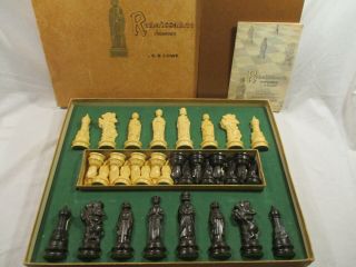 Vintage 1959 E.  S.  Lowe Renaissance Chess Set Complete And Board Mcm