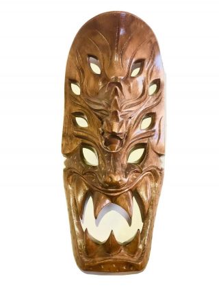 Hawaiian Vintage Carved Monkey Pod Two Tone Tiki Devil Mask Aloha 12’’