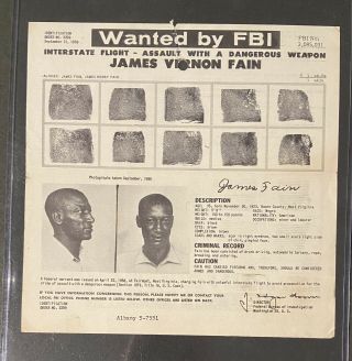 1960 Fbi Wanted Poster Photo Murder Interstate Black Americana Fingerprint
