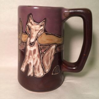 Design By Mara Mexico Mug Stoneware Coyote Wolf Cactus Tall Hand Painted
