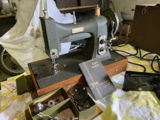 Vintage White Rotary Series 77 Sewing Machine,  Portable Wood Case & Accessories